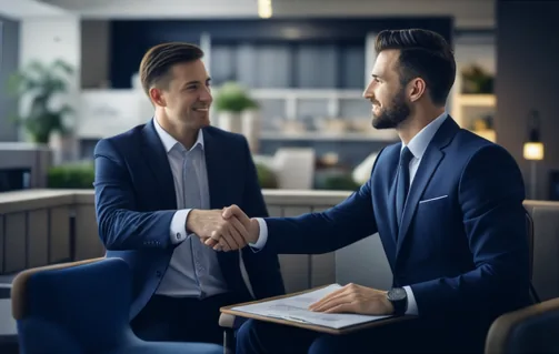 Uzgodnienie warunków sprzedaży nieruchomości – spotkanie i uścisk dłoni